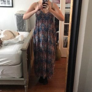 Boho patterned summer maxi dress with pockets